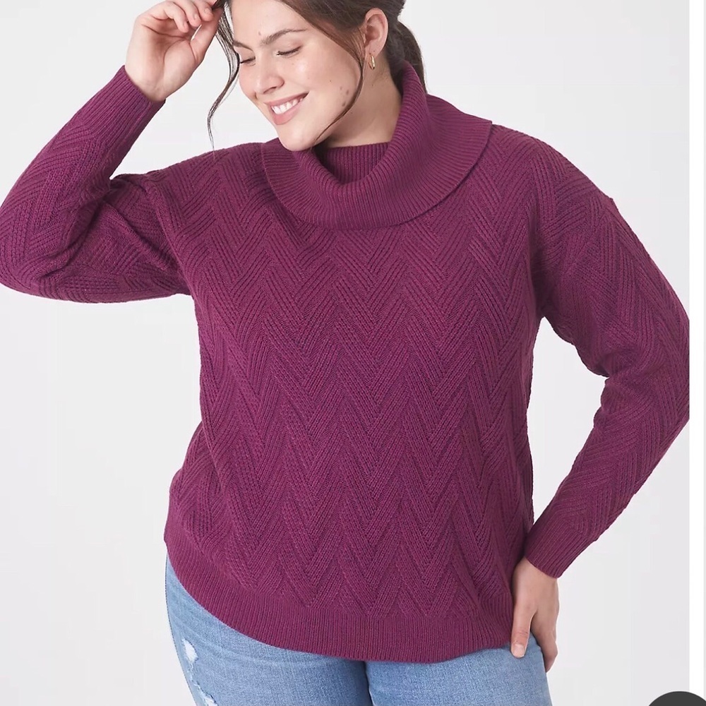 Lane Bryant Classic Cowl-neck Textured Knit Sweater Dark Purple Size 14-16